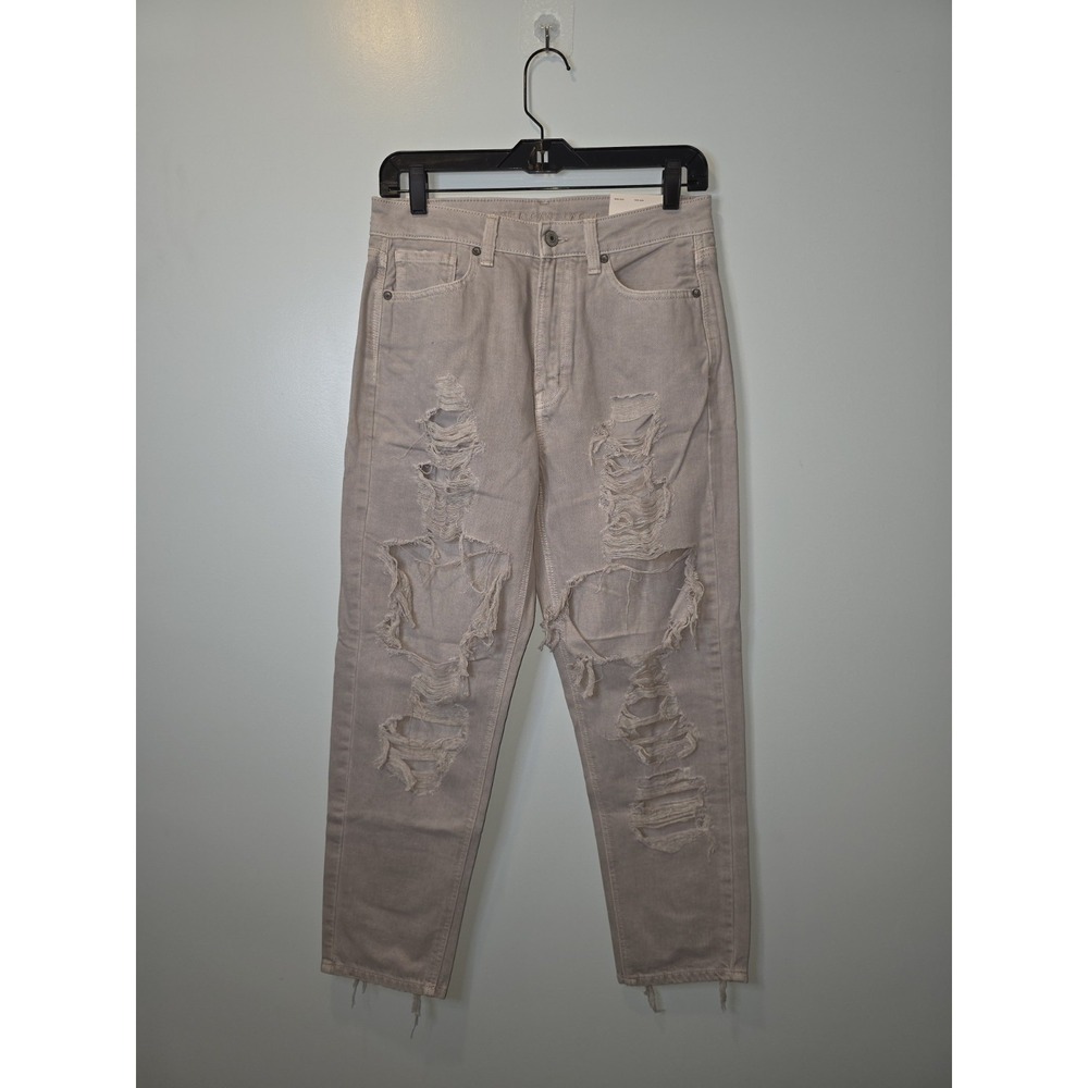 American Eagle Mom Jeans Womens 6 28w Grey Straight Distressed Stretch New